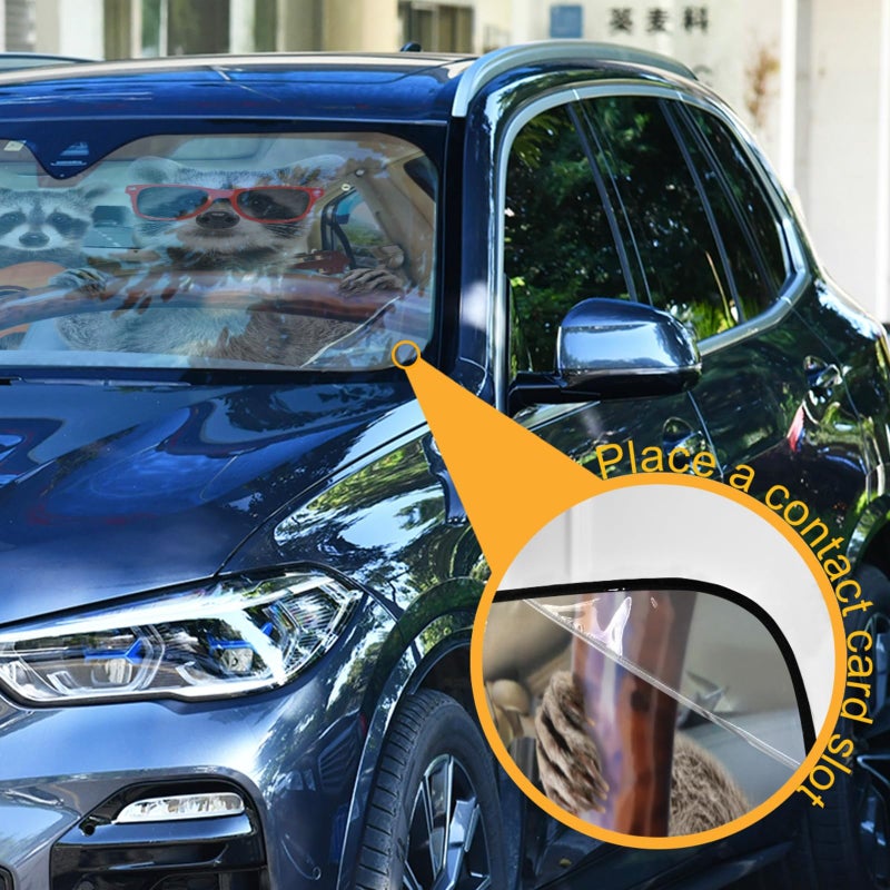 Oarencol Raccoon Driving Car Windshield Sun Shade Funny Animal Music Foldable UV Ray Sun Visor Protector Sunshade to Keep Your Vehicle Cool (55" x 27.6") - Image 2